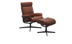 Relaxsessel mit Hocker Stressless Tokyo M Cross, Bezug Noblesse Echtleder Tigereye, Gestell: Aluminium Mattschwarz