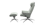 Relaxsessel mit Hocker Stressless Berlin M Star mit Bezug aus Paloma Echtleder in Breezy Blue und Gestell aus Aluminium, Seitenansicht