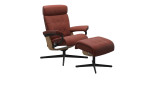 Relaxsessel mit Hocker Stressless Erik M Cross in rotem Leder mit schwarzem Gestell.