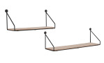 Wandregal 2er-Set mit einem Gesatell in Schwarz und Ablageböden aus Holz. Schräge Seitenansicht