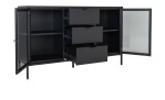 Sideboard Nilla von House Nordic in Schwarz aus Stahl, mit 2 Türen und 3 Schubladen, Ansicht mit offenen Türen und Schubladen