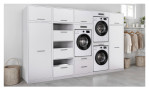 Geräteschrank Lifestyle in Weiß, mit ausziehbarer Ablagefläche, Ansicht im Milieu