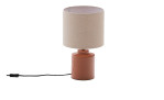 Tischleuchte Daeli mit einem orangefarbenen Fuß aus Keramik und einem beigen Baumwolllampenschirm