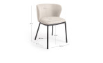 Stuhl Ciselia mit einem Vierfussgestell aus schwarzem Stahl und einem beigefarbenen Chenillebezug, mit Maßangaben