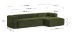 Ecksofa Blok von Kave Home in Cord Grün mit Ottomane rechts
