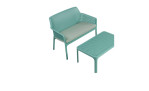 Couchtisch Net Table 100 in Salice (Grün-Blau) aus Fiberglass-Polypropylen, Ansicht mit Bank