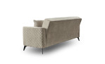 3-Sitzer-Sofa Lexi: Beige, Seiten mit Rautenmuster, Polsterung mit Bonell-Federkern, schwarze Beine, Kissenakzente auf weißem Hintergrund.