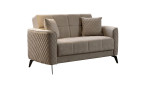 2-Sitzer-Sofa Lexi: Beige, gesteppt, inkl. Kissen, schwarze Beine; Maße (H/B/T) auf Anfrage.