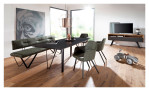 Speisezimmer-Stuhl MONDO Calimera, in der Ausführung khaki mit dem Tisch und der Bank von dem gleichen Programm