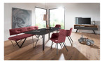 Speisezimmer-Bank MONDO Calimera, in der Ausführung marsalla mit den passenfarbigen Stühlen und ein dunkler Tisch