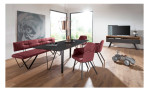 Speisezimmer-Stuhl MONDO Calimera, in der Ausführung marsalla mit dem Tisch und der Bank von dem gleichen Programm