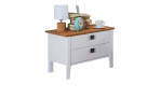 Nachtkonsole MONDO Basella in weiß aus Holzwerkstoff mit einer Absetzung in Wildeiche furnier.