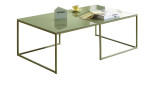 Couchtisch MONDO Garta mit einer grünen hochglanz Glasplatte und einem grünen Metallgestell