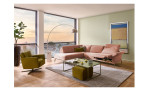 Komfort-Ecksofa MONDO Ensemble Lillia, in der Farbausführung Rose, in einem Raum stehend, mit der Relaxfunktion