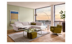 Komfort-Ecksofa MONDO Ensemble Lillia, in der Farbausführung Nature, in einem Raum stehend, mit der Relaxfunktion