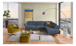Komfort-Ecksofa MONDO Ensemble Lillia, in der Farbausführung Blue, in einem Raum stehend, Frontansicht