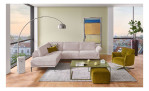 Basis-Ecksofa MONDO Ensemble Lillia, in der Farbausführung Blue, in einem Raum stehend, Frontansicht