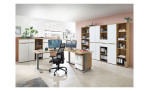 Büroregal vito Clyde mit holzfarbenem Korpus und 5 Fächern in ombination mit weiteren Büroschränken der Serie.