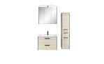 Badserie vito Alomi in Polar Pinie Nachbildung, bestehend aus Spiegelschrank, Waschbeckenunterschrank mit Waschbecken und Unterschrank mit Wandschrank kombiniert, Frontalansicht