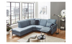 Komfort-Ecksofa vito Sardena, in der Farbausführung Bluegrey, mit Kissen und der Relaxfunktion