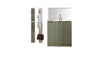 Schuhschrank vito Nostro in Olivgrün mit 3 Türen, Oberboden Eiche, Ansicht mit weiteren Möbeln