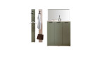 Garderobenpaneel vito Nostro in Olivgrün, mit 2 Haken und 1 Kleiderstange, Ansicht mit weiteren Möbeln