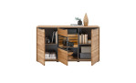 Sideboard set one Jackson in Eiche, mit einem verglasten Fach mittig, mit geöffneten Schranktüren