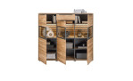 Highboard set one Jackson in Eiche mit 3 verglasten Fächern, mit geöffneten Schranktüren