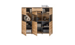 Highboard set one Jackson in Eiche mit 3 verglasten Fächern, mit geöffneten Schranktüren