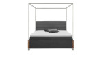 Komfort-Himmelbett Musterring MyHeaven mit einem Stoffbezig in Anthrazit und einem Metallgestell in Hellgrau und Füße in Eiche.