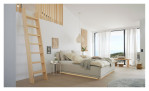 Basis-Polsterbett MR JustB! SC200 in einem beigen Bezugsstoff. Auf einem dekorierten Hintergrund.