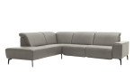 Komfort-Ecksofa MR 1320 in einem Echtleder-Bezug in Grau. Schräge Frontansicht