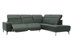 Komfort-Ecksofa MR 1320 in einem Echtleder-Bezug in Oliv. Mit gezeigten Verstellungen