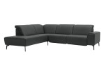 Komfort-Ecksofa MR 1320 in einem Echtleder-Bezug in Steel. Schräge Frontansicht