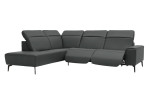 Komfort-Ecksofa MR 1320 in einem Echtleder-Bezug in Steel. Mit gezeigten Verstellungen
