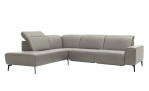 Basis-Ecksofa MR 1320 in einem Echtleder-Bezug in Grau. Mit gezeigter Kopfteilverstellung