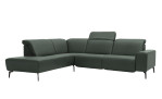 Basis-Ecksofa MR 1320 in einem Echtleder-Bezug in Oliv. Mit gezeigter Kopfteilverstellung