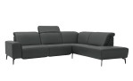 Basis-Ecksofa MR 1320 in einem Echtleder-Bezug in Steel. Mit gezeigter Kopfteilverstellung