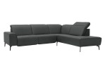 Basis-Ecksofa MR 1320 in einem Echtleder-Bezug in Steel. Mit gezeigter Kopfteilverstellung
