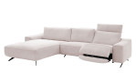 Komfort-Wohnlandschaft Musterrring MR 9450, in der Farbausführung Naturel, Schrägansicht mit der Relaxfunktion im linken Element