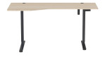 Schreibtisch Noah – höhenverstellbarer Schreibtisch mit einer Tischplatte in hellem Holzfarbton und schwarzen Metallbeinen.