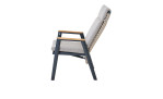 Gartenstuhl MONDO Latea in grau mit Auflagen in taupe und Armlehen in Teakholz, seitliche Ansicht der Funktion