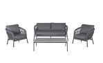 Lounge-Set Cliff mit dunkelgrauem Rope, anthrazitfarbigen Auflagen, Gestell aus Aluminium in Anthrazit und Tischplatte aus Sinterstein