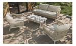 Garten-Set Cuxhaven in beige, bestehend aus Sofa, 2 Sessel und Couchtisch, Ansicht im Milieu