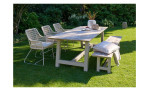 Gartentisch Oldham mit recycelter Teakholz-Tischplatte und beigem Aluminium-Gestell, Milieu
