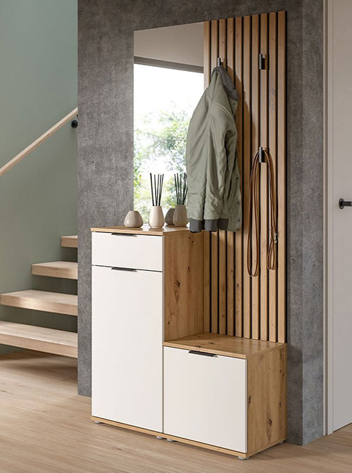 Garderobe Siri mit Spiegel und Holzpanellen