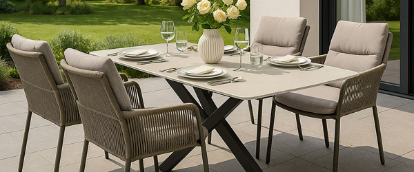 Gartentisch auf Terrasse