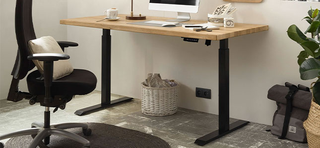 höhenverstellbarer Schreibtisch mit Holzplatte