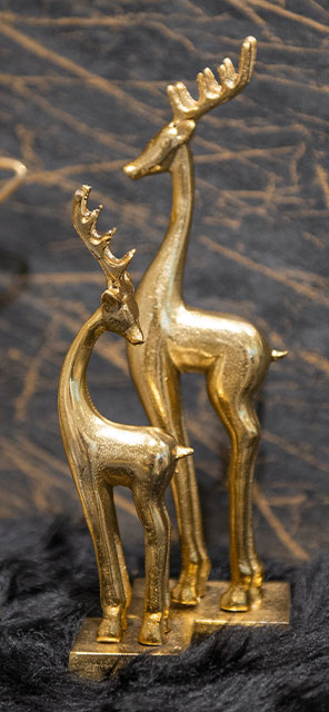 Zwei Goldfarbene Hirsche aus Aluminium