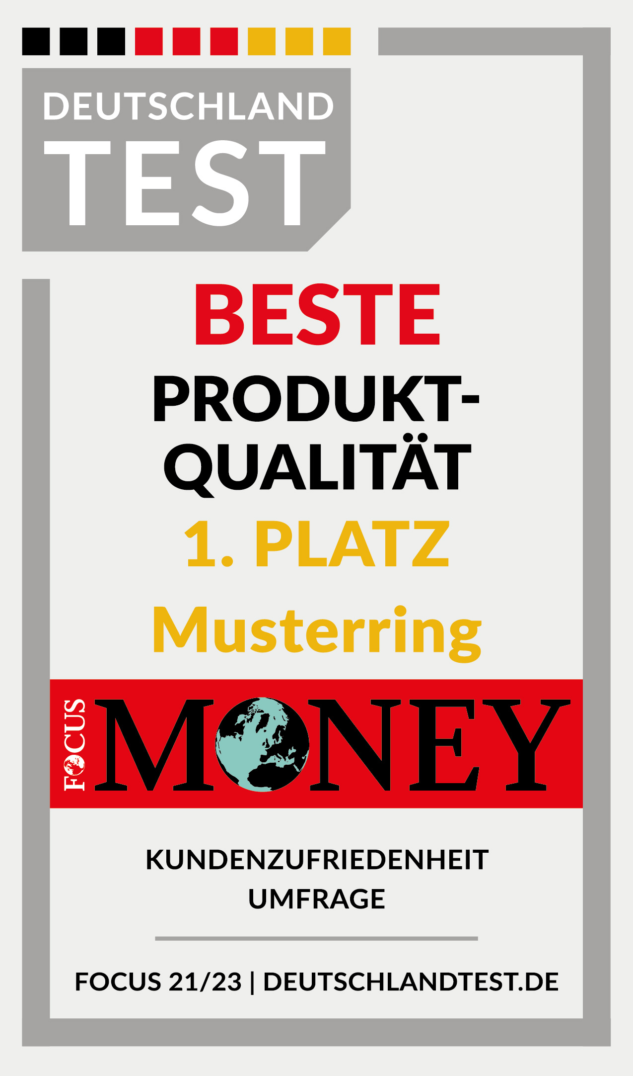 Deutschlandtest Siegel Produktqualität 1 Platz